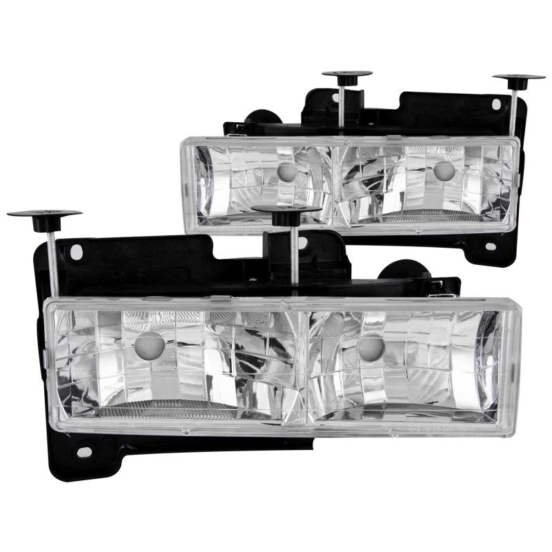 ANZO Crystal Headlights, Chrome, No Bulbs - 1988-1998 Chevy/GMC C/K 1500/2500, 1988-2000 C/K 3500, 1992-1999 Chevy Suburban, 1992-1994 Blazer, 1995-1999 Tahoe, 1992-1999 GMC Yukon - ANZO part 111136