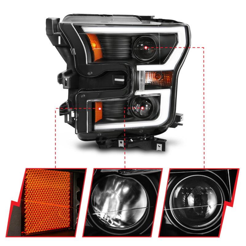 ANZO Projector Plank Style Switchback Headlights, Black - 2015-2017 Ford F-150 (For halogen models only) - ANZO part 111357 view 3
