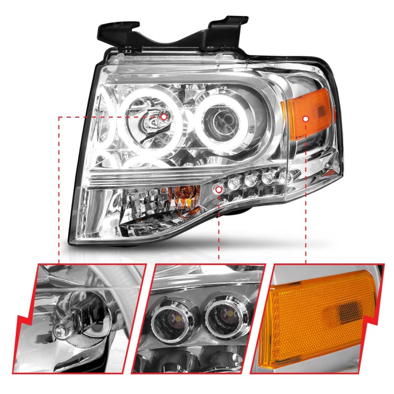 ANZO Projector RX Halo Headlights, Chrome - 2007-2014 Ford Expedition - ANZO part 111114 view 4