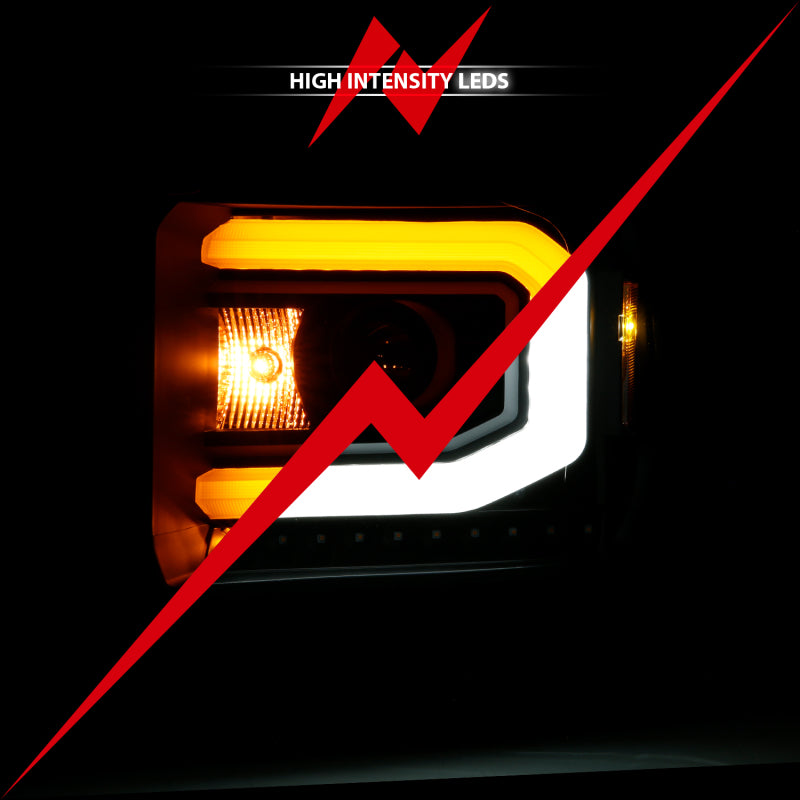 ANZO Projector C-Bar Switchback Headlights w/ DRL, Black - 2014-2015 GMC Sierra 1500, 2015-2019 GMC Sierra 2500HD/3500HD (Halogen type model without factory LED DRL) - ANZO part 111487 view 5