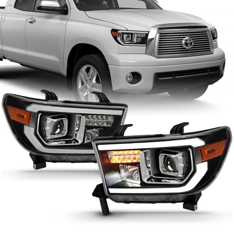 ANZO Projector Plank Style Headlights w/ LED High Beam, Black - 2007-2013 Toyota Tundra, 2008-2017 Toyota Sequoia - ANZO part 111447