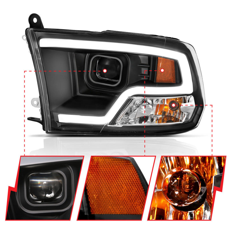 ANZO Projector Plank Style Headlights, Black Housing, Clear Lens - 2009-2018 Ram 1500, 2010-2018 Ram 2500/3500 (For non-projector models) - ANZO part 111404 view 3