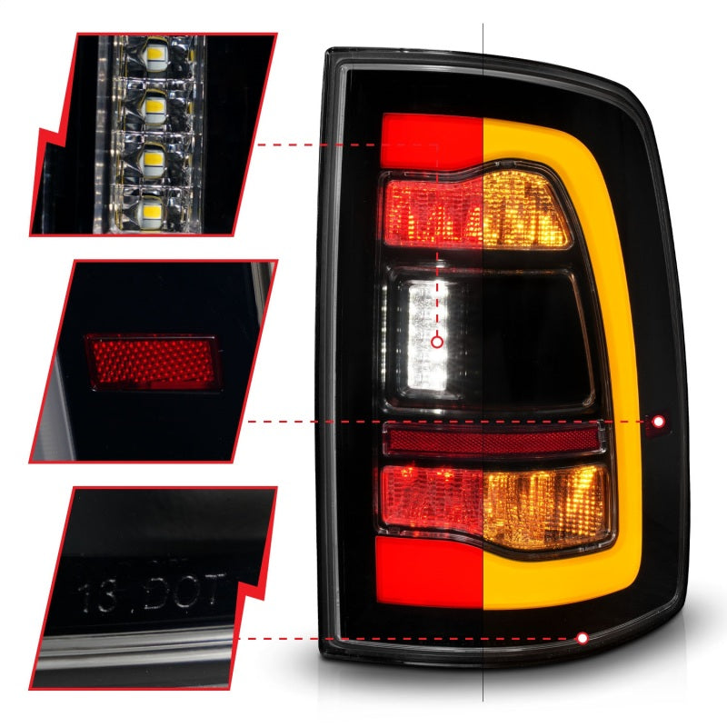 ANZO LED Sequential Tail Lights, Black Housing, Smoke Lens - 2009-2018 Ram 1500, 2010-2018 Ram 2500/3500 (For all models) - ANZO part 311472 view 3