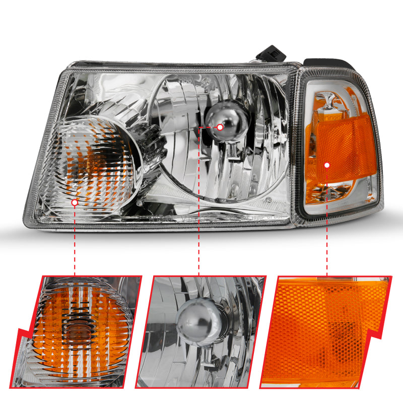 ANZO Crystal Headlights w/ Corner Lights, Chrome - 2001-2011 Ford Ranger - ANZO part 111484 view 3