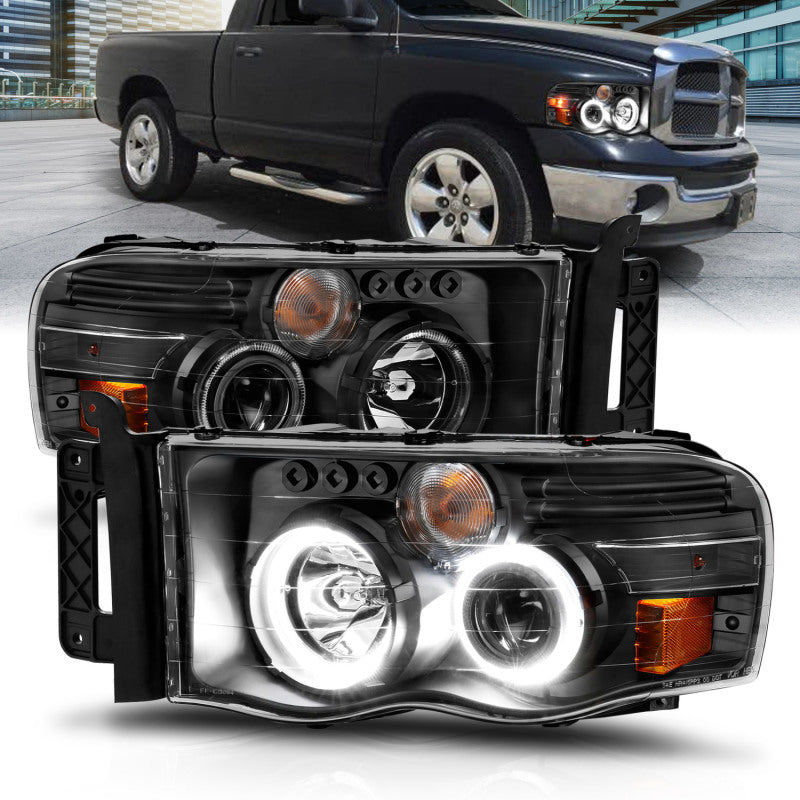 ANZO Projector Halo Headlights, Black - 2002-2005 Ram 1500, 2003-2005 Ram 2500/3500 - ANZO part 111490