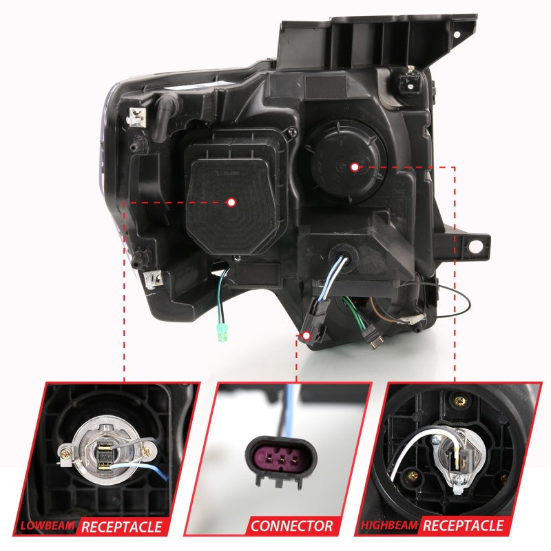 ANZO Projector Plank Style LED Signal Headlights, Black - 2009-2014 Ford F-150 (For halogen model) - ANZO part 111445 view 4