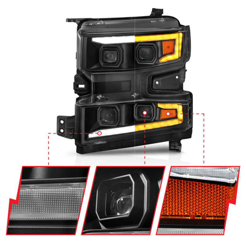 ANZO LED Projector Light Bar Switchback Sequential Headlights (Driver Side), Black - 2019-2022 Chevy Silverado 1500 - ANZO part 111566-L view 4
