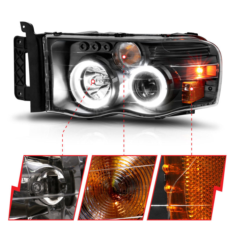 ANZO Projector Halo Headlights, Black - 2002-2005 Ram 1500, 2003-2005 Ram 2500/3500 - ANZO part 111490 view 5