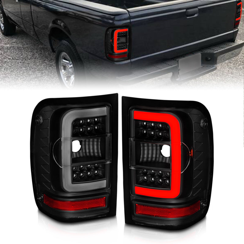 ANZO LED C-Bar Tail Lights, Black Housing, Smoke Lens - 2001-2011 Ford Ranger (Not for 05-07 STX models) - ANZO part 311391