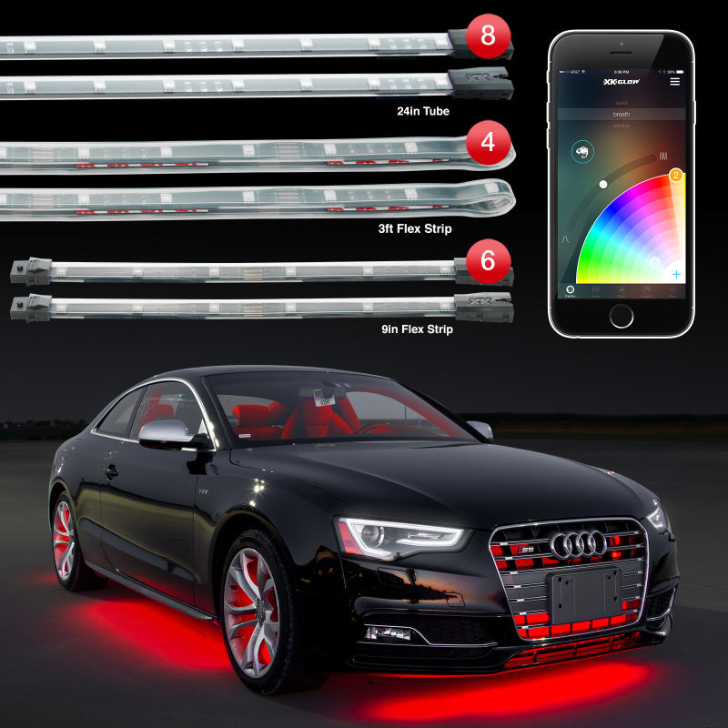 XKGLOW Strip Million Color XKCHROME App Undercar Kit (8x24In Tube + 6x10In Strip + 4x36In) - KS-Car-Pro
