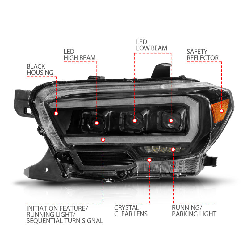 ANZO Full LED Projector Sequential Headlights w/ DRL & Initiation Lighting, Black - 2016-2023 Toyota Tacoma (For halogen version with LED DRL) - ANZO part 111563 view 6