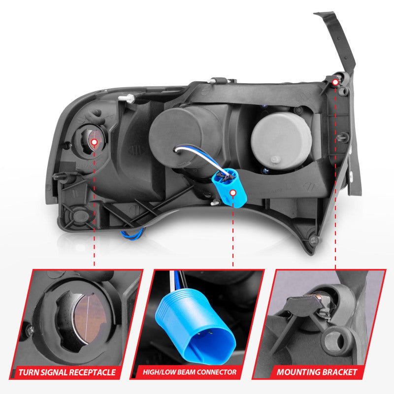 ANZO Crystal Headlights w/ LED Accent, Chrome - 1994-2001 Ram 1500, 1994-2002 Ram 2500/3500 - ANZO part 111206 view 6