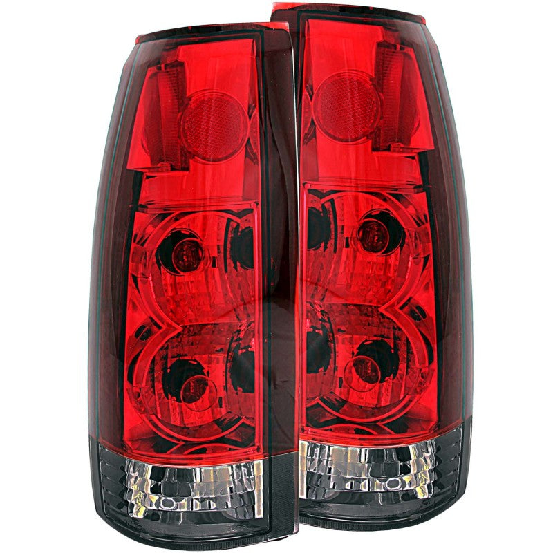 ANZO Euro Tail Lights, Chrome Housing, Red/Smoke Lens - 1988-1998 Chevy/GMC C/K 1500/2500, 1988-2000 C/K 3500, 1992-1999 Chevy Suburban, 1992-1994 Blazer, 1995-1999 Tahoe, 1992-1999 GMC Yukon - ANZO part 211157