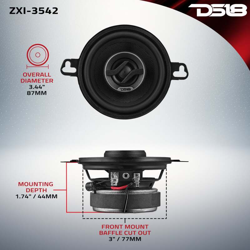 DS18 3.5in Coaxial Speakers - 40W RMS, 4 Ohm - ZXI-3542 - view 3