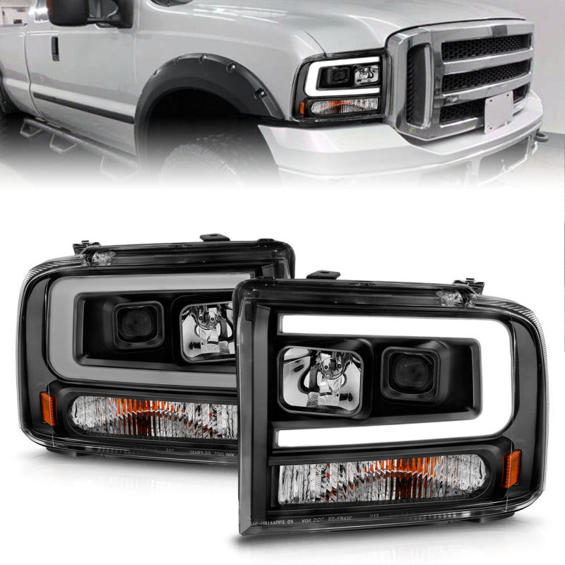 ANZO Projector Plank Style Headlights, Black - 2005-2007 Ford F-250/F-350/F-450/F-550, 2005 Ford Excursion - ANZO part 111551