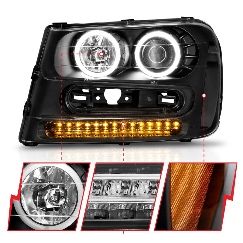 ANZO Projector RX Halo Headlights, Black - 2002-2009 Chevy Trailblazer - ANZO part 111127 view 4