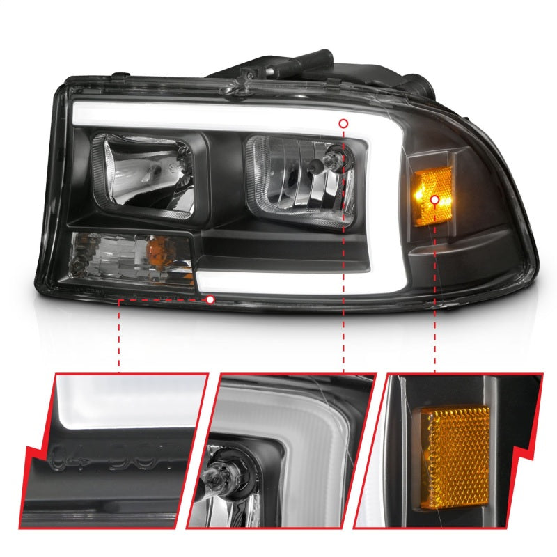 ANZO Crystal Plank Style Headlights, Black - 1997-2004 Dodge Dakota, 1998-2003 Dodge Durango - ANZO part 111591 view 3