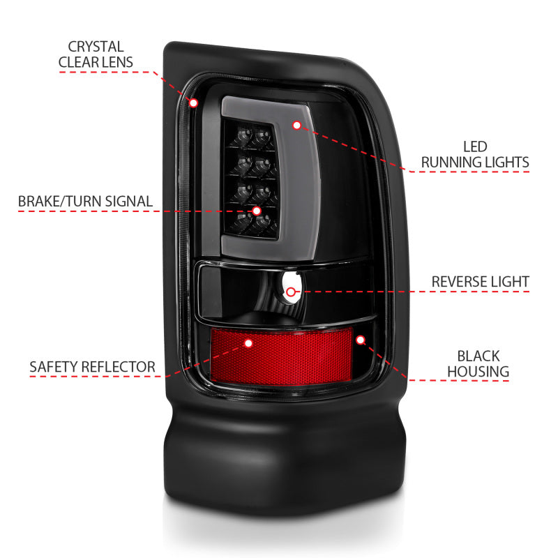 ANZO LED Plank Style Tail Lights, Black - 1994-2001 Ram 1500, 1994-2002 Ram 2500/3500 - ANZO part 311339 view 7