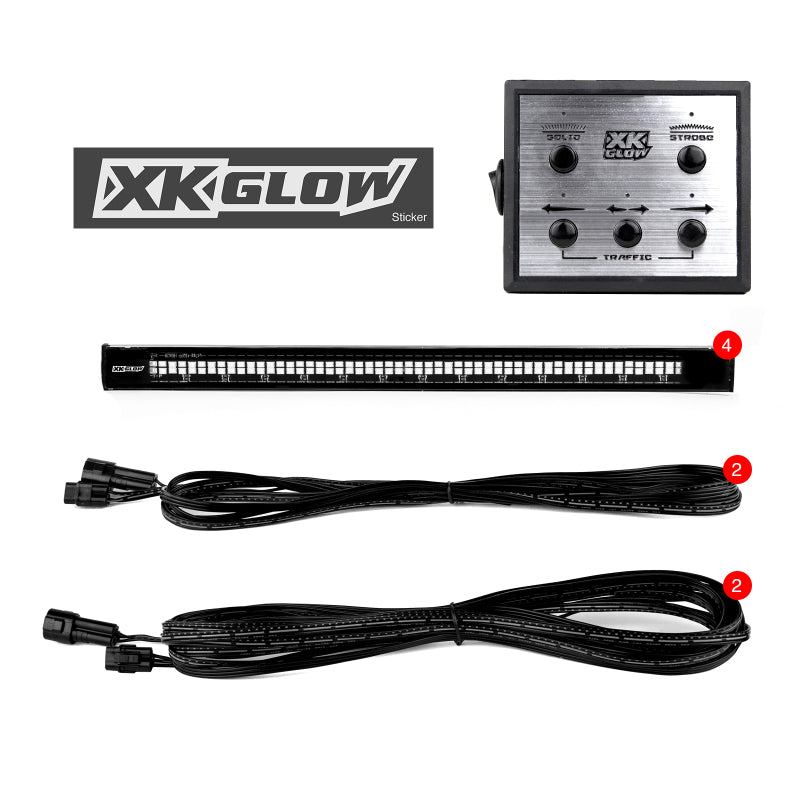 XKGLOW Tube Strobe Lights w/ Traffic Modes Ultra Bright LEDs Multiple Strobe Modes + Solid On - Red - XK052002-4R