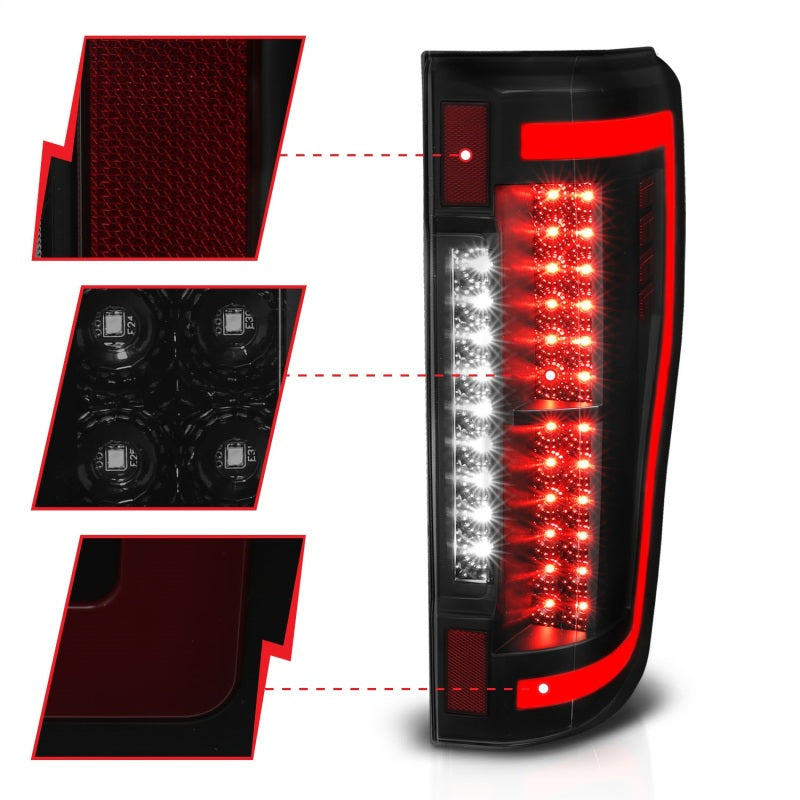 ANZO LED Light Bar Tail Lights, Black Housing, Smoke Lens - 2017-2019 Ford F-250/F-350/F-450/F-550 - ANZO part 311288 view 4