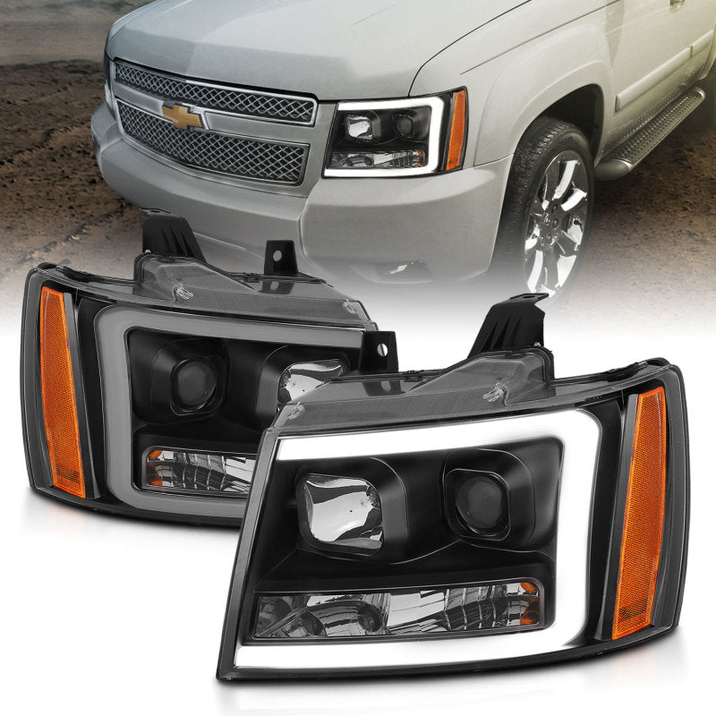 ANZO Projector Plank Style Switchback Headlights, Black - 2007-2014 Chevy Tahoe & Suburban, 2007-2013 Chevy Avalanche - ANZO part 111402
