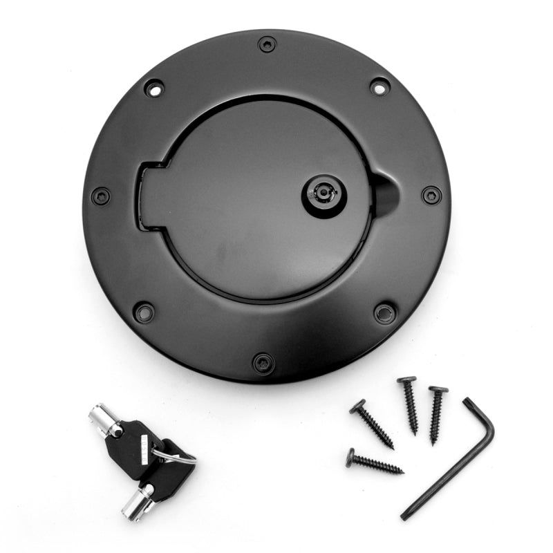Rugged Ridge Locking Gas Cap Door Black Aluminum for 1997-2006 Jeep Wrangler TJ - view 2