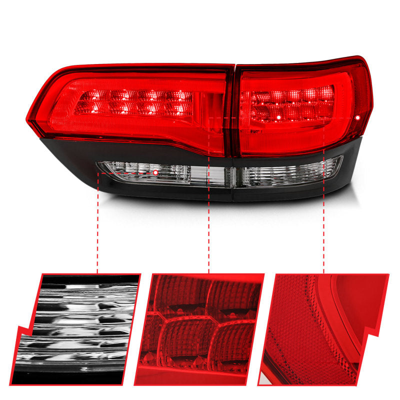 ANZO LED Tail Lights, Red/Clear Lens, Black Trim - 2014-2022 Jeep Grand Cherokee - ANZO part 311268 view 4
