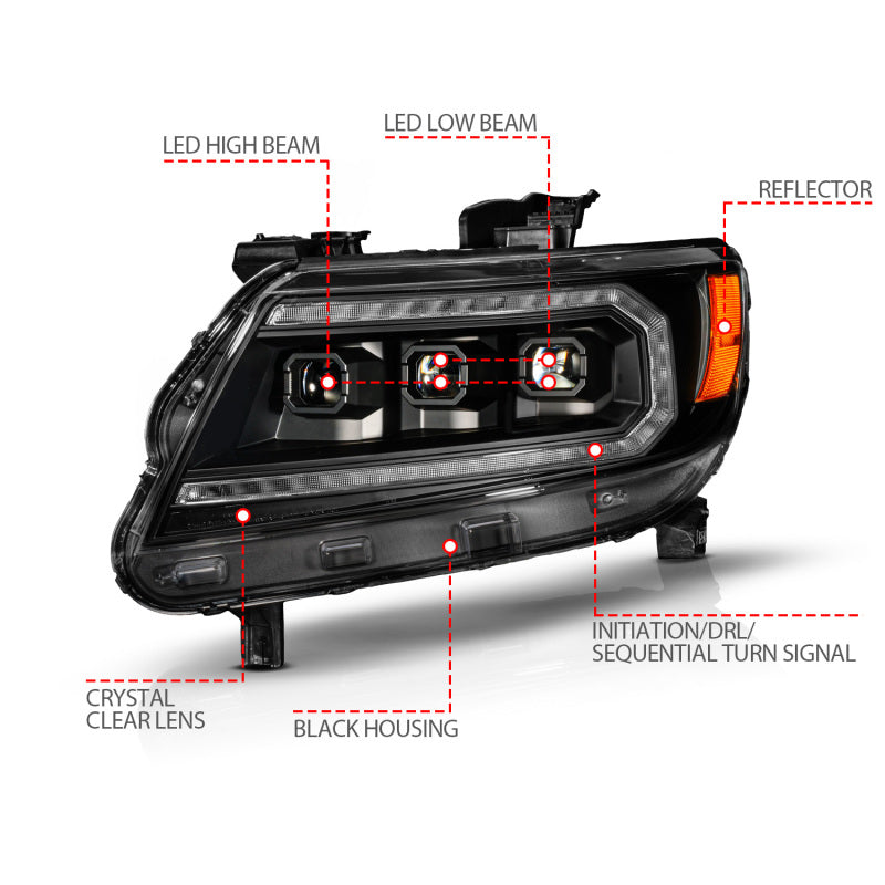 ANZO Full LED Projector Sequential Headlights w/ DRL & Initiation Lighting, Black - 2015-2022 Chevy Colorado - ANZO part 111634 view 4
