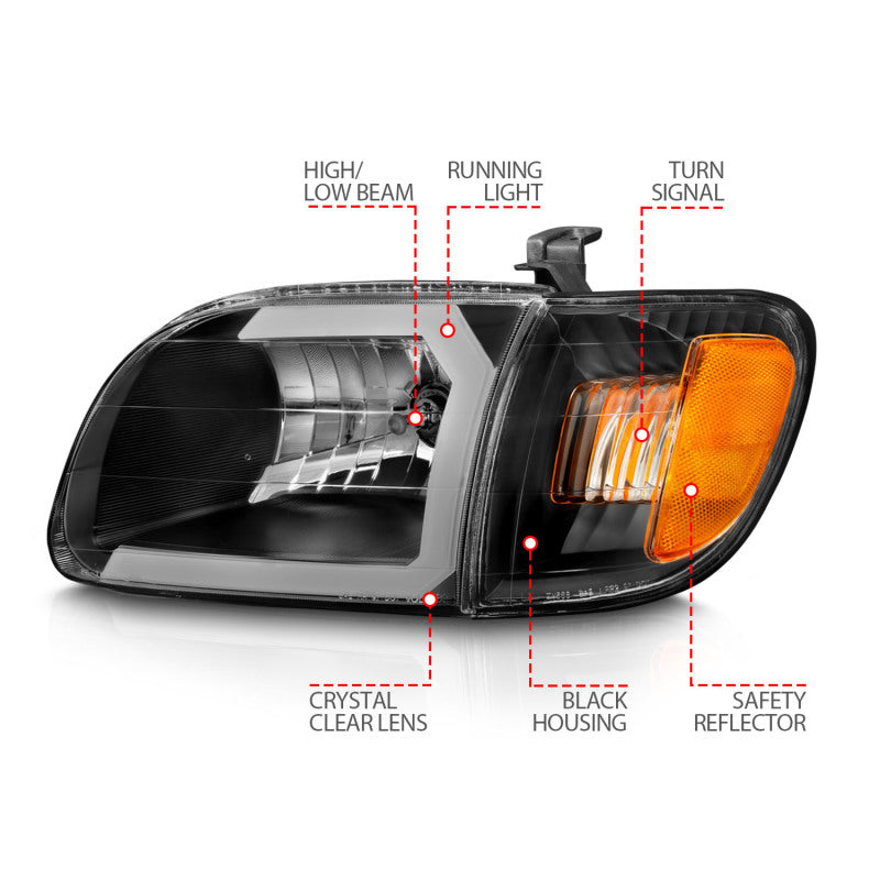 ANZO Crystal Plank Style Headlights w/ Corner Lights, Black - 2000-2004 Toyota Tundra - ANZO part 111579 view 6