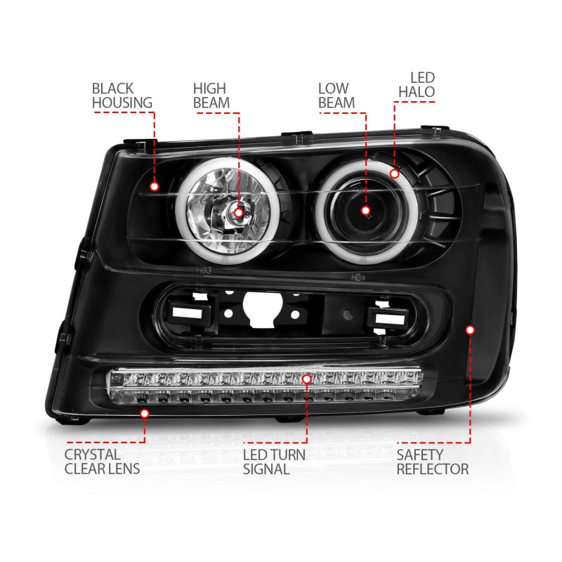 ANZO Projector RX Halo Headlights, Black - 2002-2009 Chevy Trailblazer - ANZO part 111127 view 5