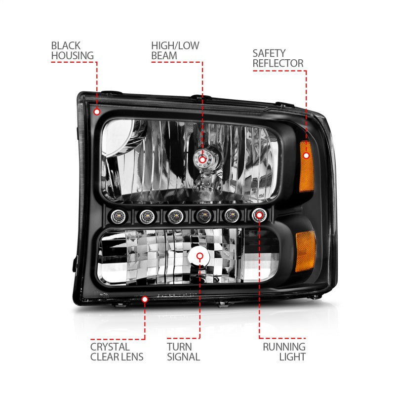 ANZO Crystal Headlights, Black - 2000-2004 Ford Excursion, 1999-2004 Ford F-250/F-350 - ANZO part 111106 view 5