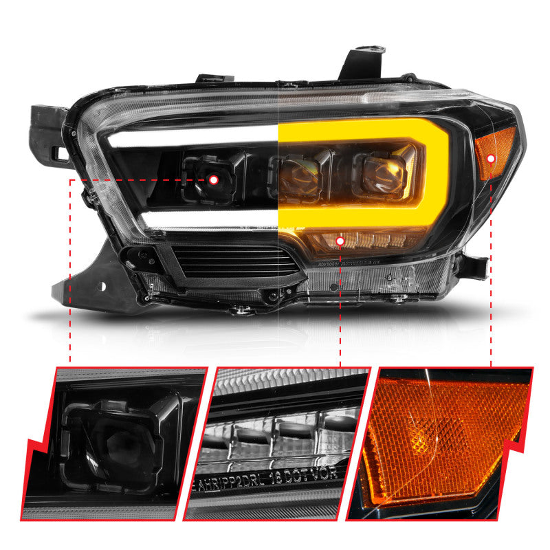 ANZO Full LED Projector Sequential Headlights w/ DRL & Initiation Lighting, Black - 2016-2023 Toyota Tacoma (For halogen version with LED DRL) - ANZO part 111563 view 3