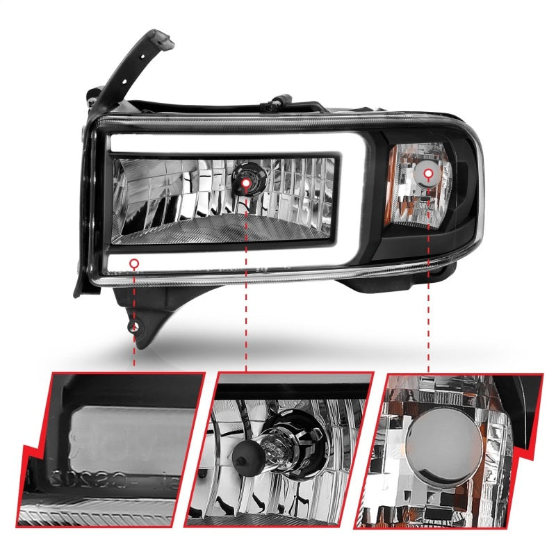 ANZO Crystal Plank Style Headlights, Black - 1994-2001 Ram 1500, 1994-2002 Ram 2500/3500 (Dual light models only) - ANZO part 111554 view 3