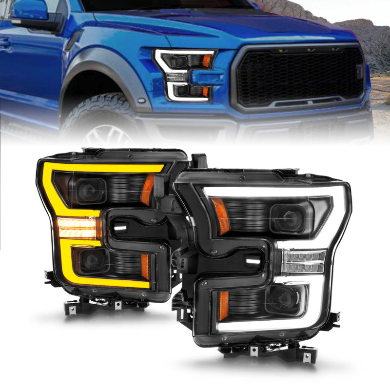 ANZO LED Projector Light Bar Switchback Headlights, Black - 2015-2017 Ford F-150 - ANZO part 111547