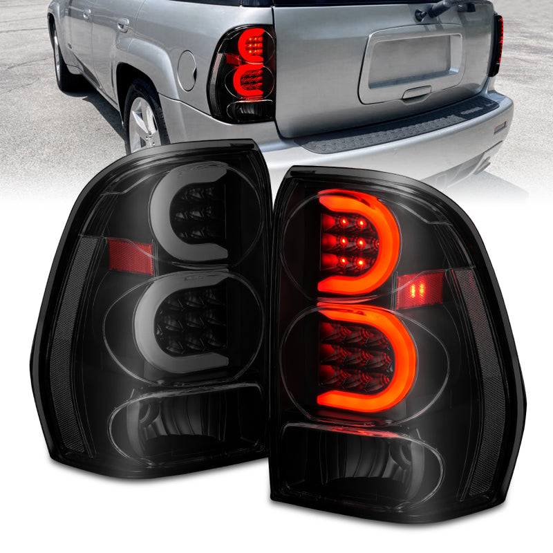 ANZO LED C-Bar Tail Lights, Black Housing, Smoke Lens - 2002-2009 Chevy Trailblazer - ANZO part 311372