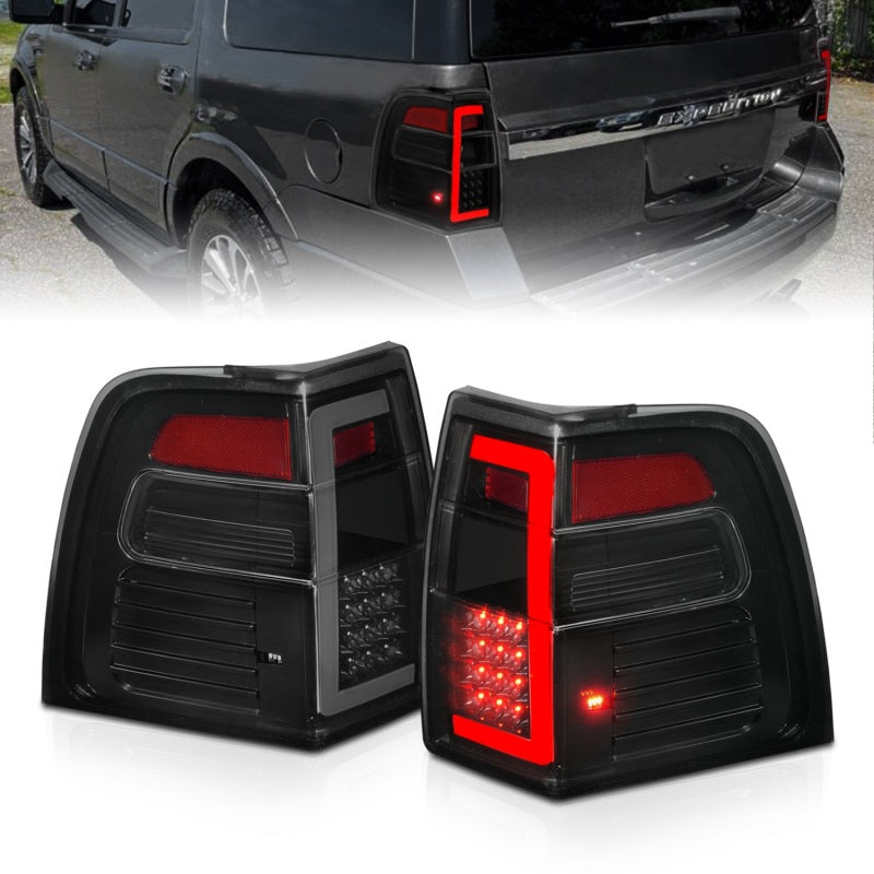 ANZO LED C-Bar Sequential Tail Lights, Black Housing, Smoke Lens - 2007-2017 Ford Expedition - ANZO part 311409