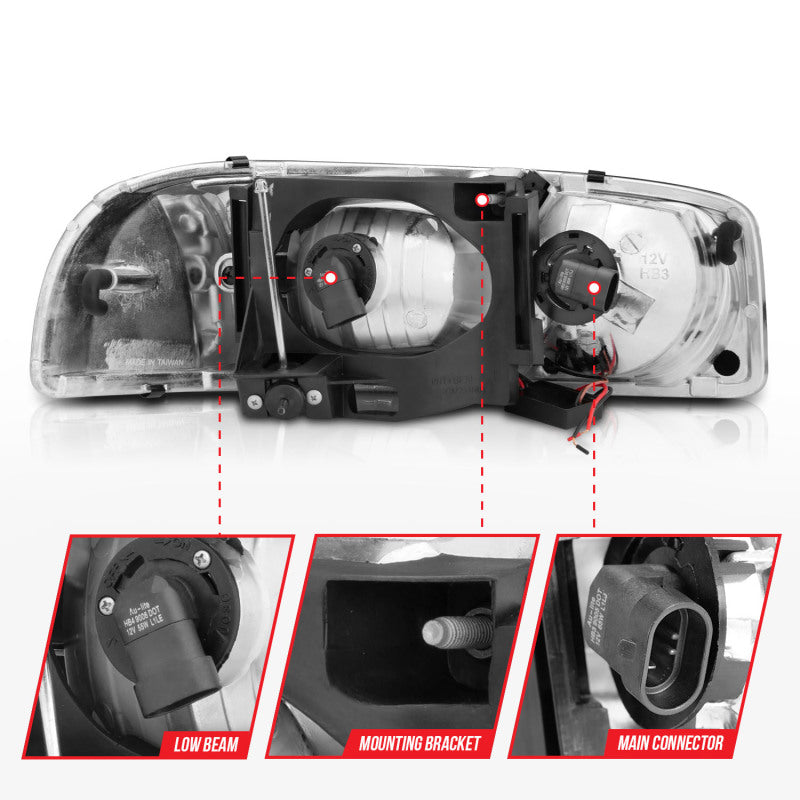 ANZO Crystal Plank Style Headlights, Black - 1999-2006 & 2007 Classic GMC Sierra 1500, 2000-2006 GMC Yukon & Yukon XL - ANZO part 111522 view 4