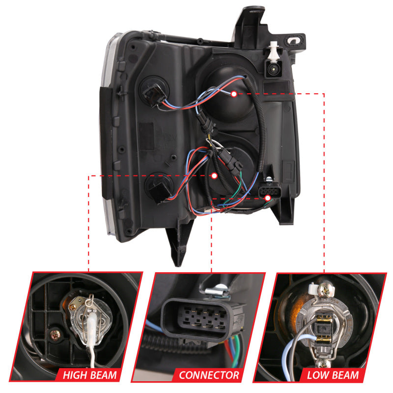 ANZO Projector Plank Style Switchback Headlights, Black - 2007-2013 Chevy Silverado 1500, 2007-2014 Chevy Silverado 2500HD/3500HD - ANZO part 111410 view 5