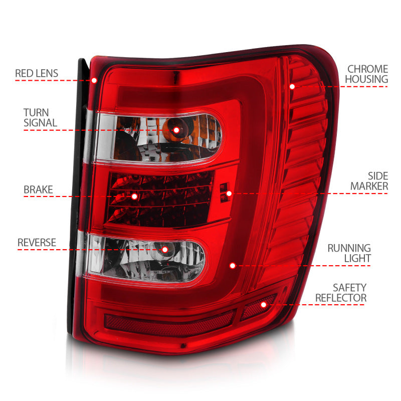 ANZO LED C-Bar Tail Lights, Chrome Housing, Red/Clear Lens - 1999-2004 Jeep Grand Cherokee - ANZO part 311396 view 7