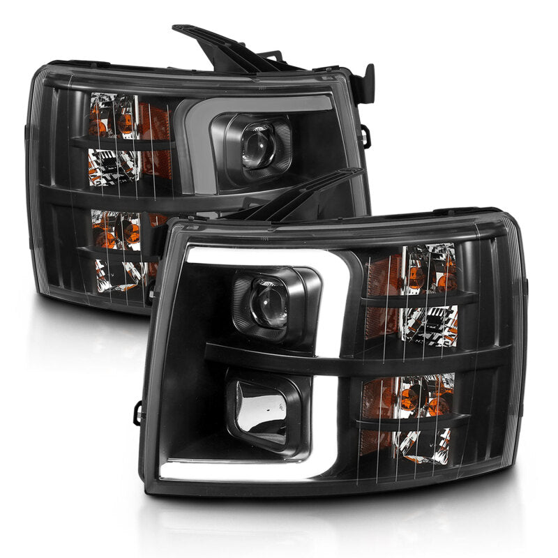 ANZO Projector Plank Style Headlights, Black - 2007-2013 Chevy Silverado 1500, 2007-2014 Chevy Silverado 2500HD/3500HD - ANZO part 111480 view 2