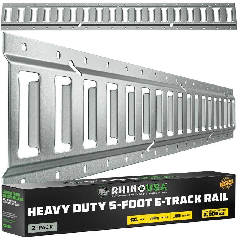 Rhino USA 5Ft E-Track Tie-Down Rails, Silver (2 Pack) - TD-ETRAIL5-2PK-SVR