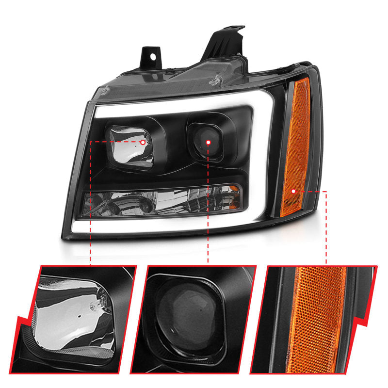 ANZO Projector Plank Style Switchback Headlights, Black - 2007-2014 Chevy Tahoe & Suburban, 2007-2013 Chevy Avalanche - ANZO part 111402 view 3