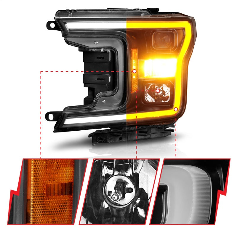 ANZO Projector Plank Style Switchback Headlights, Black - 2018-2020 Ford F-150 - ANZO part 111509 view 3