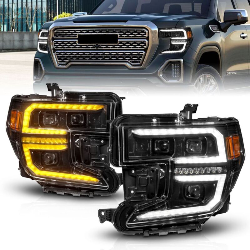 ANZO Full LED Projector Plank Style Sequential Headlights w/ Initiation Lighting, Black - 2019-2021 GMC Sierra 1500 - ANZO part 111600