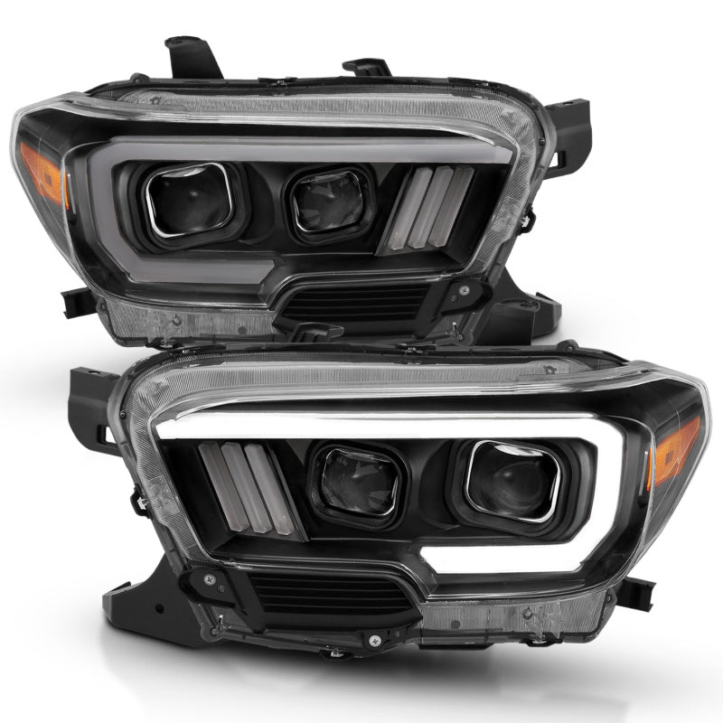 ANZO Projector Plank Style Headlights w/ DRL, Black - 2016-2023 Toyota Tacoma (For halogen version with LED DRL) - ANZO part 111379 view 2