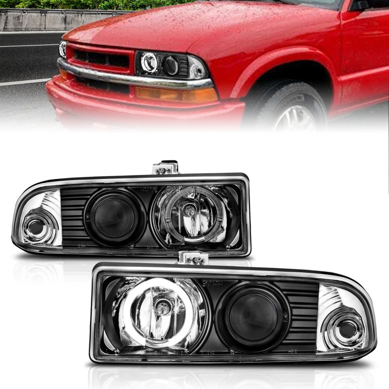 ANZO LED Projector Halo Headlights, Black - 1998-2004 Chevy S-10 & S-10 Blazer - ANZO part 111015
