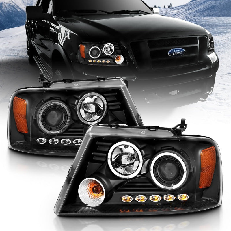 ANZO Projector Halo Headlights, Black - 2004-2008 Ford F-150 - ANZO part 111204