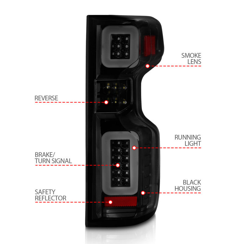 ANZO Full LED Tail Lights, Black Housing, Smoke Lens - 2019-2021 Chevy Silverado 1500 - ANZO part 311418 view 7