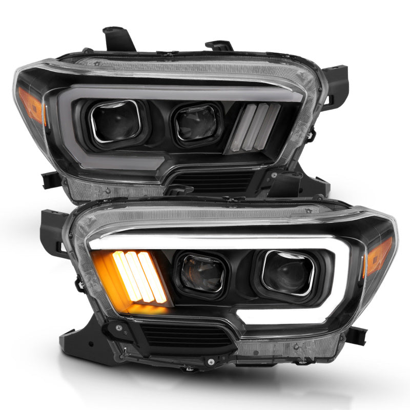 ANZO Projector Plank Style Headlights w/ DRL, Black - 2016-2023 Toyota Tacoma (For halogen version with LED DRL) - ANZO part 111379