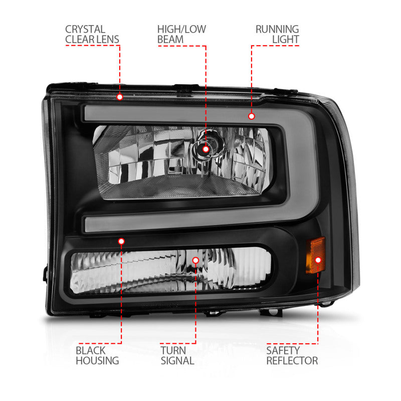 ANZO Crystal Plank Style Headlights, Black - 2000-2004 Ford Excursion, 1999-2004 Ford F-250/F-350 - ANZO part 111549 view 5